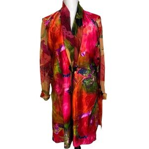 Lee Andersen Multicolor Silk Abstract Floral Kimono Robe XL Art To Wear